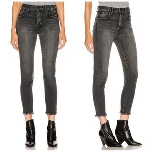 MOUSSY Black Wash High Rise Skinny Jeans Distressed Hem Japanese Denim Size 24